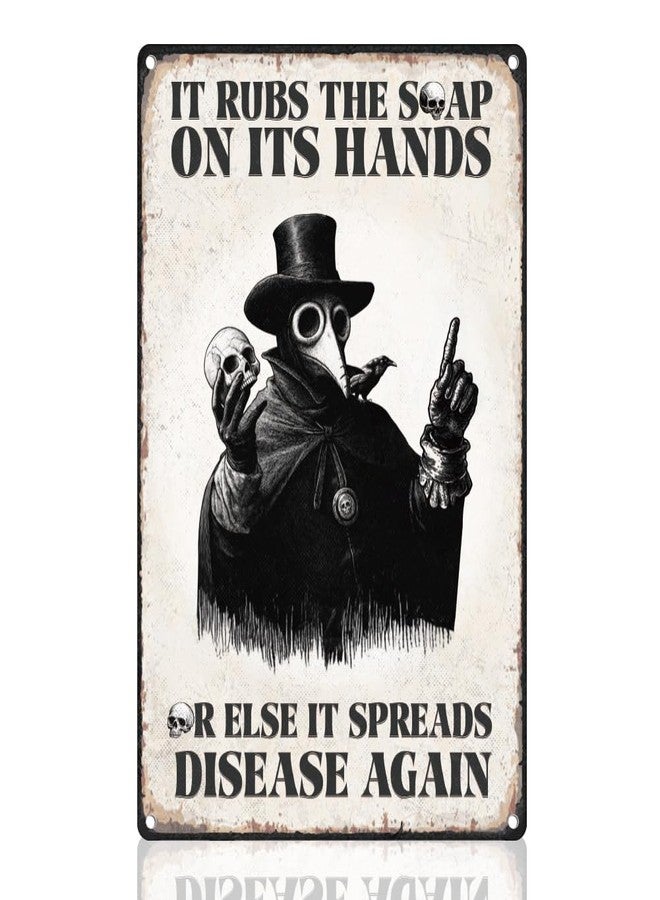 Doodlream Wash Your Hand Plague Doctor Gothic Bathroom Wall Decor Sign It Rubs the Soap on Its Hands Metal Tin Sign 8" x 12" Vintage Wall Art Poster for Home Office Bathroom Wall Decor Gift - Image 1